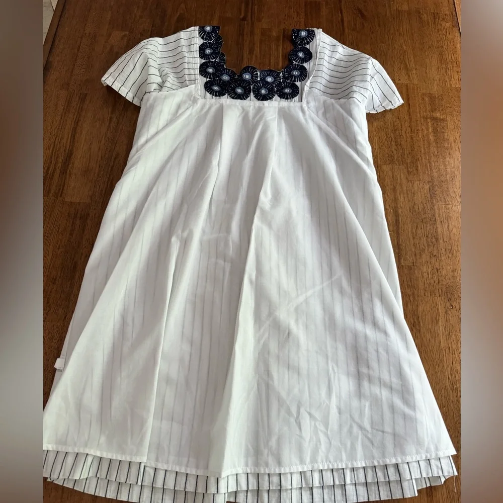 Madewell Linen Embroidered Butterfly Dress SZ XS White Navy Pinstripe - Picture 15 of 15